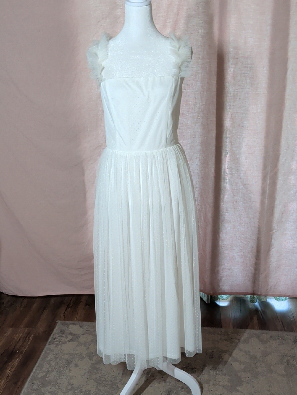 Lulu's Ivory Tulle Maxi Dress with Ruffle Straps